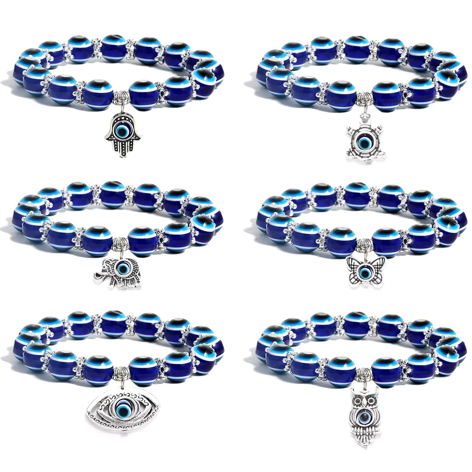 Браслет Хамса из бисера голубой