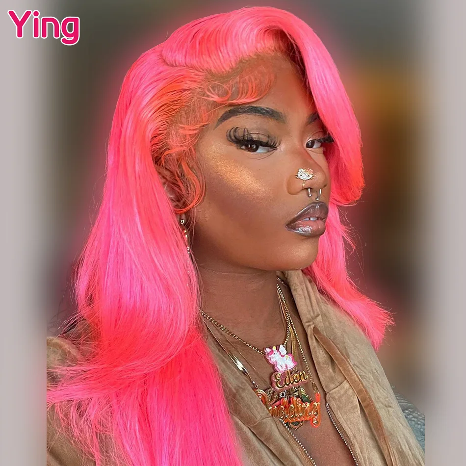 Ying Fluorescent Pink 13x6 Body Wave Human Hair #613 Blonde Lace Frontal Wig 180% Brazilian Remy 13X4 Transparent Lace Front Wig