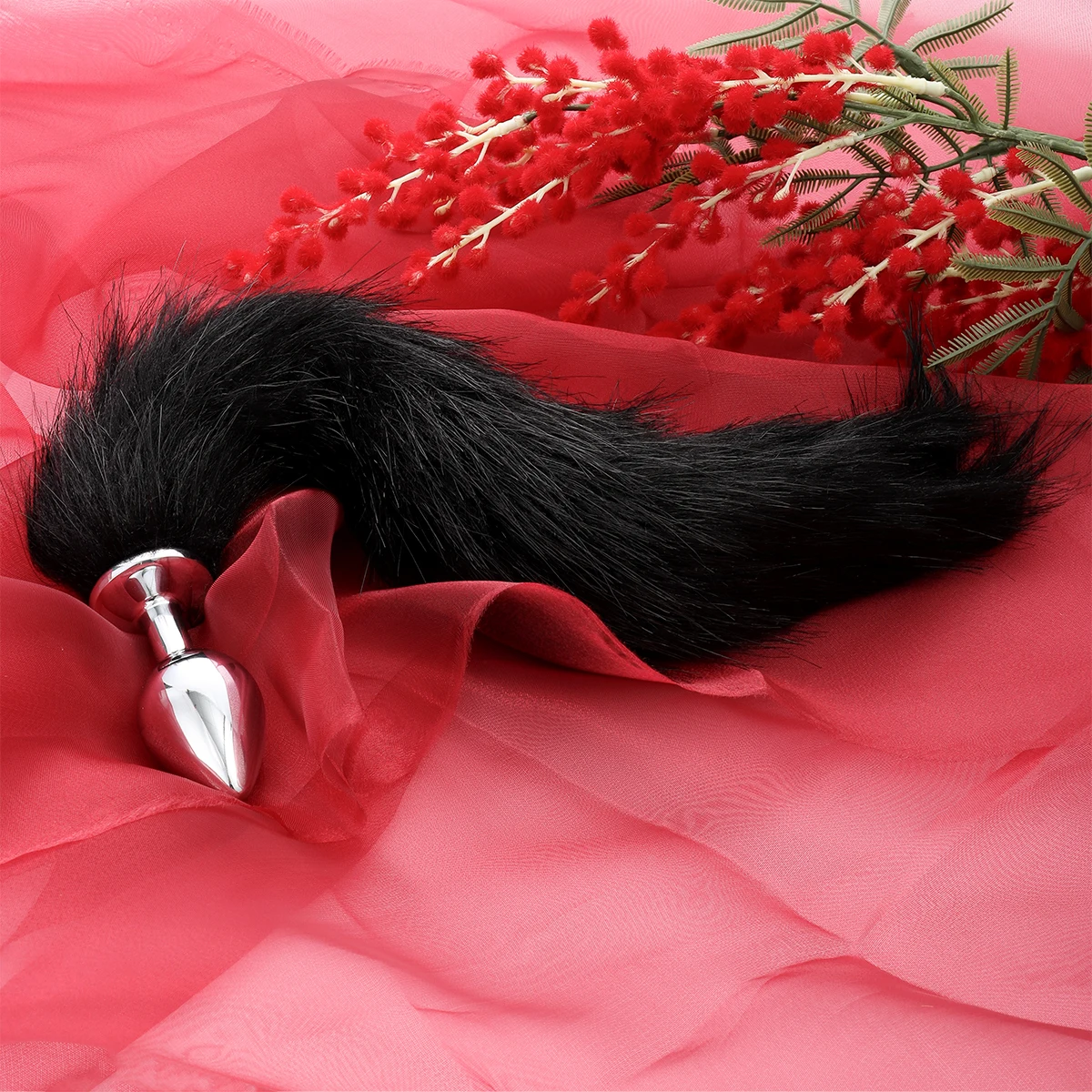 Анальная пробка с черным лисьим хвостом для взрослых