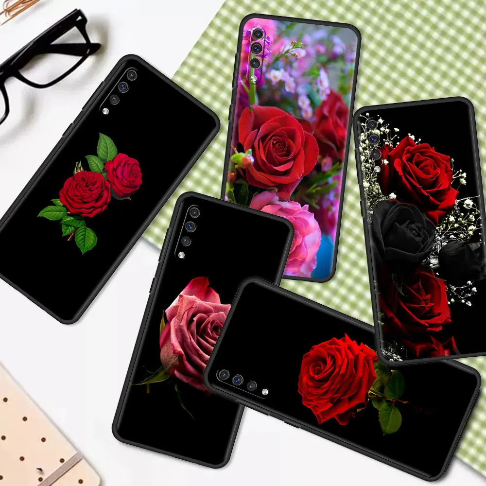 

Bright Red Rose Flowers Case For Samsung Galaxy A50 A10 A70 A30 20e A40 A10s A20s M31 M30s M51 M52 5G Soft Phone Capa