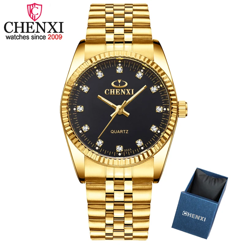 CHENXI мужские модные часы женские кварцевые часы роскошные золотые наручные часы из нержавеющей стали для влюбленных часы в коробке подарок