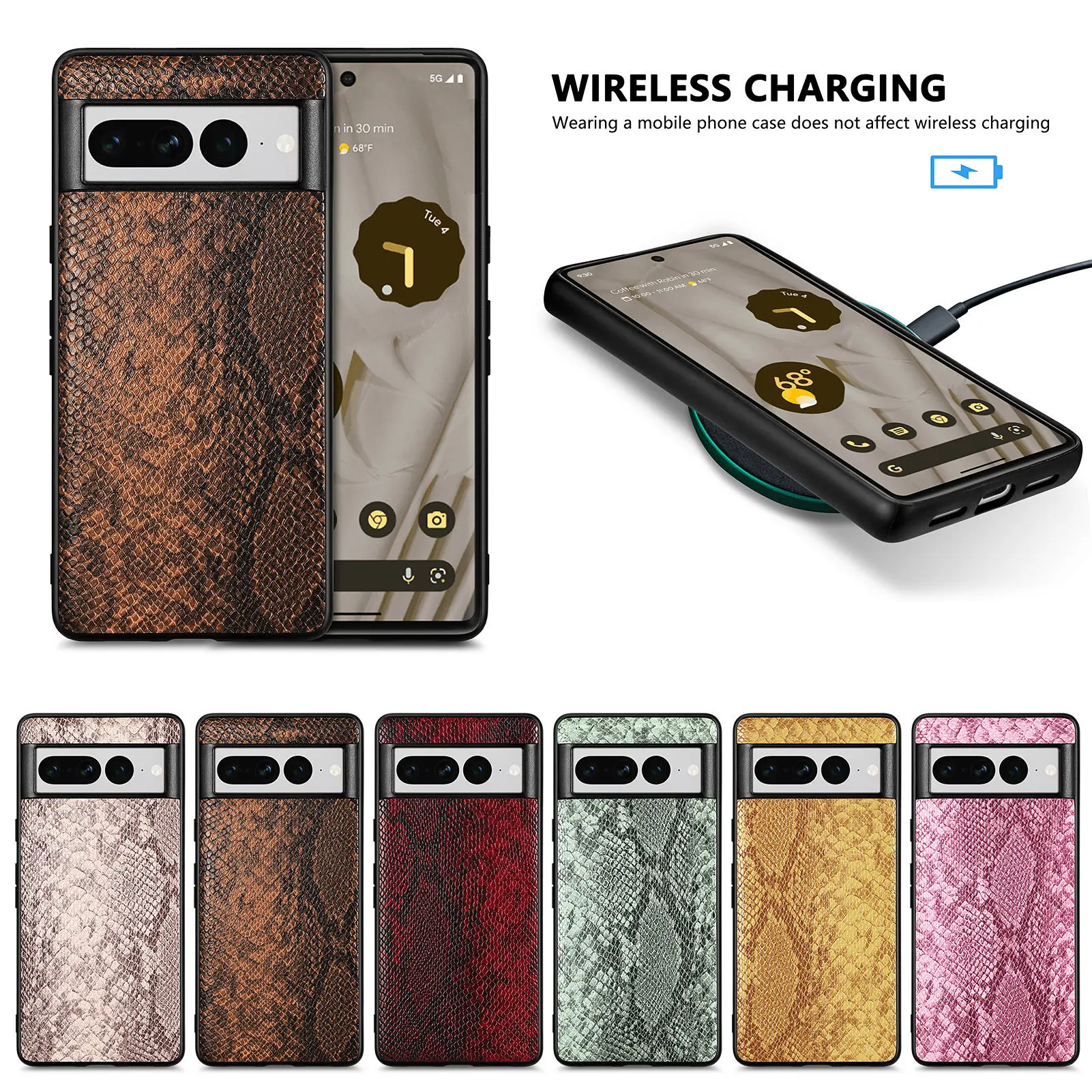 

Python Pattern PU Leather Mobile Phone Case for Google Pixel 7 Pro Back Cover