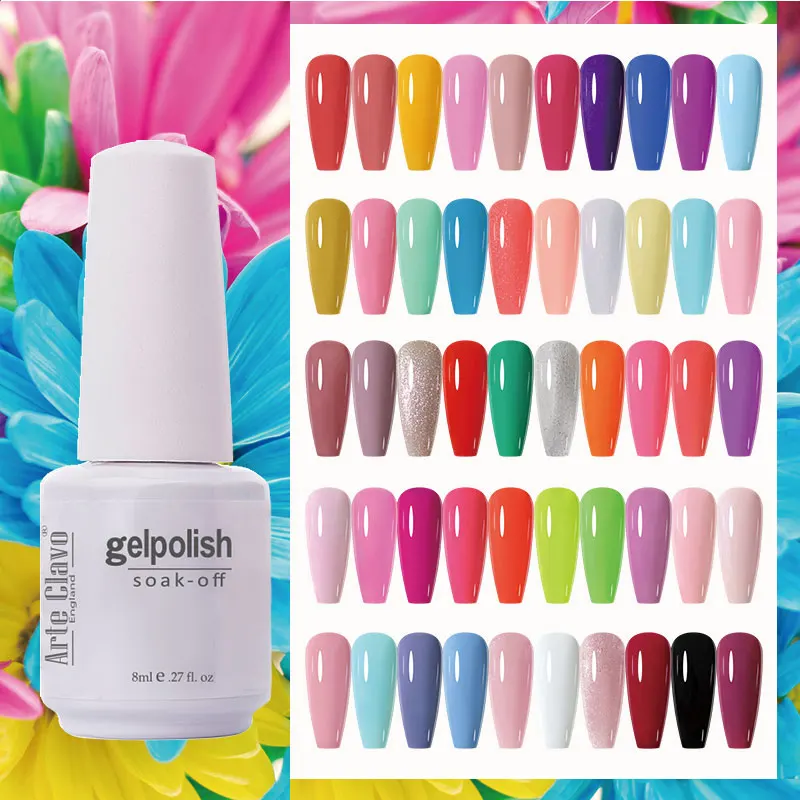 

Arte Clavo 8ml Gel Nail Polish Semi-permanent Varnish Pink Red Blue Color UV LED Soak Off Gel Manicure Top Base Coat Nail Art