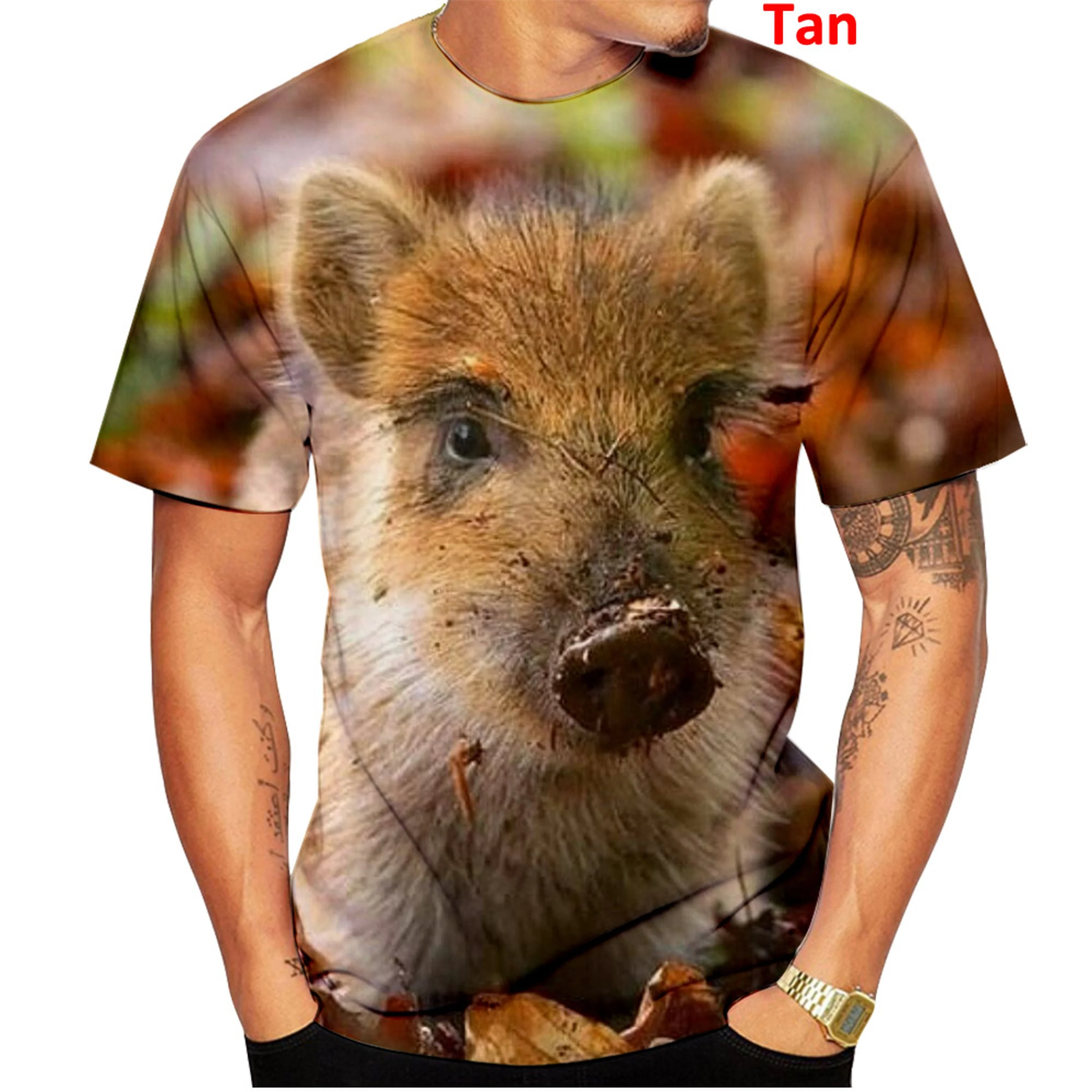 

2023 Fun Pig Casual Top Camouflage Hunting Animal Boar 3d Printed Y2k T-shirt