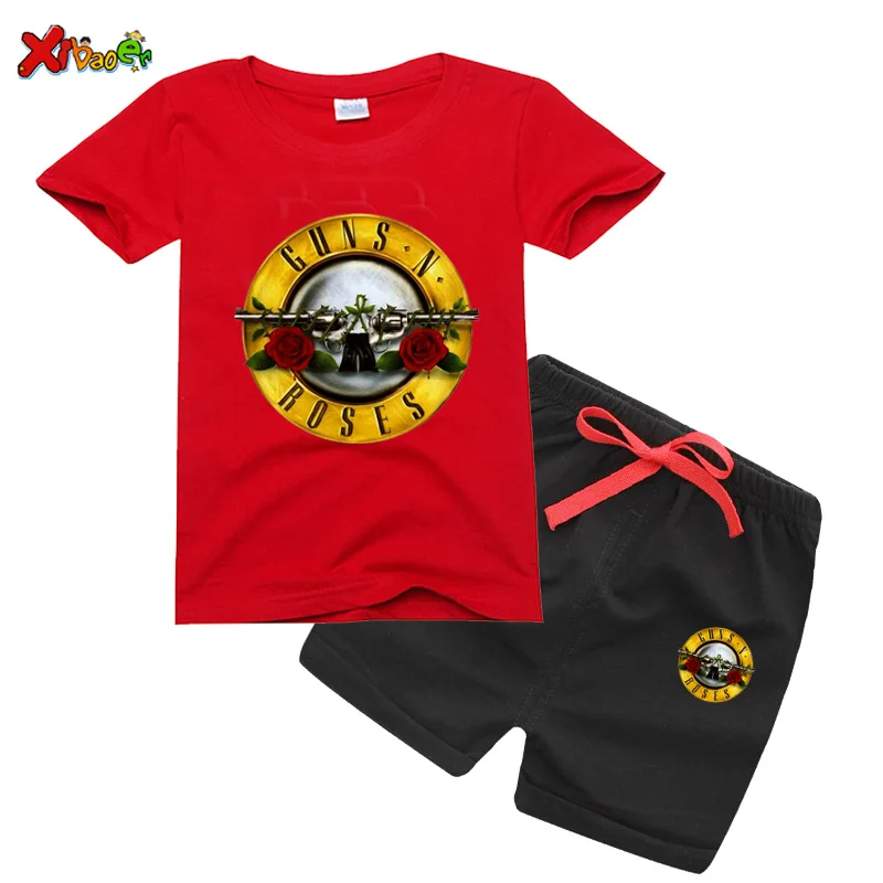 Рубашка Guns N Roses детская одежда Комплект футболок из чистого хлопка с круглым