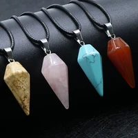 natural hexagonal pointed crystal opal stone pendant necklace wax cord energy amethyst for gift meditation