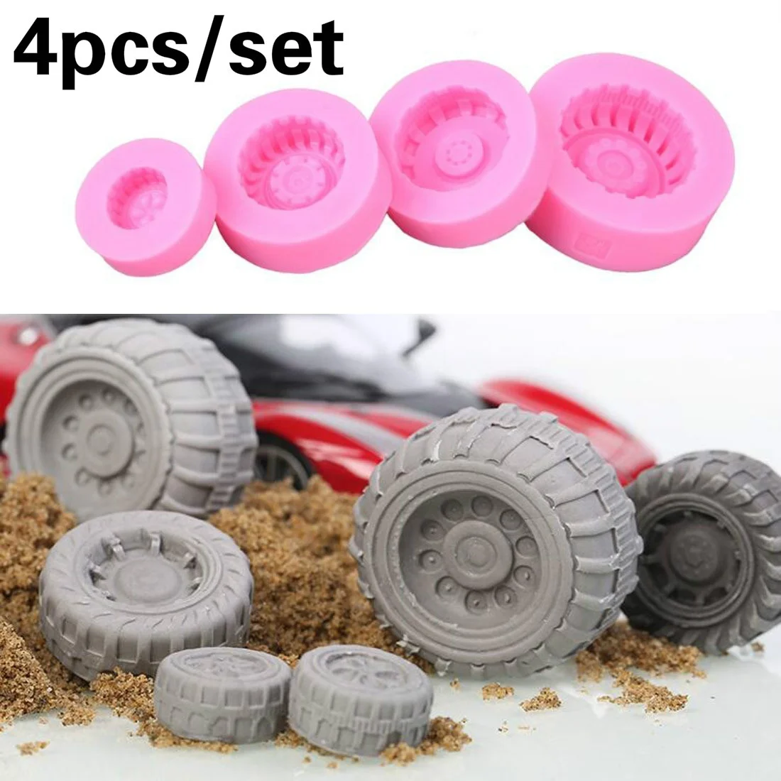 

4PCS/Set Silicone Cake Mold Tires Wheel Pattern DIY Bakeware Fondant Muffin Chocolate Moulds Cupcake Molds Cake Tools Baking