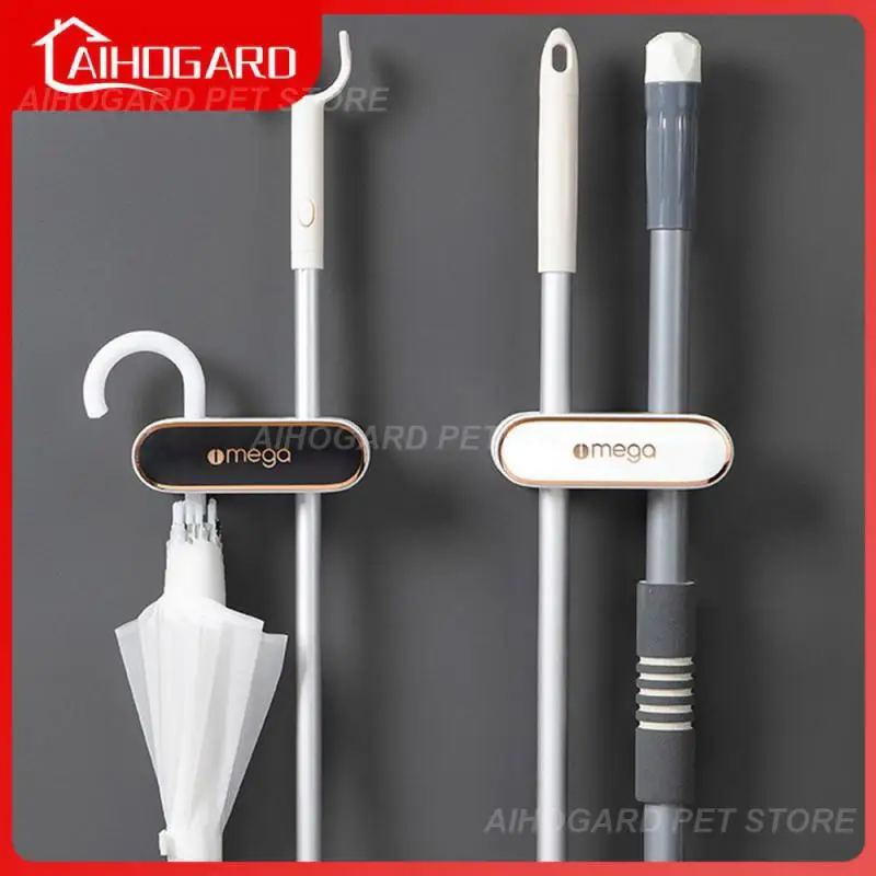 

Moisture-proof Wall Hanging Hook Firm And Non-slip Free Drilling Installation Double Clip Mop Rack Kitchen Bathroom Hook Holder