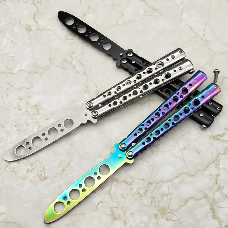 

Folding butterfly practice knife for game Stainless steel knives No edge Portable reversible deformation Outdoor multi tool Edc