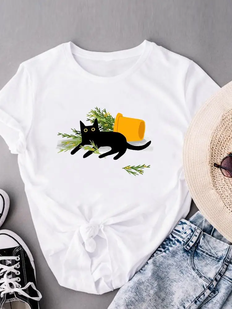 

Clothes Ladies Cat Plant New 90s Cute Women Print Fashion Casual Summer T Clothing T-shirts Short Sleeve Female Graphic Tee
