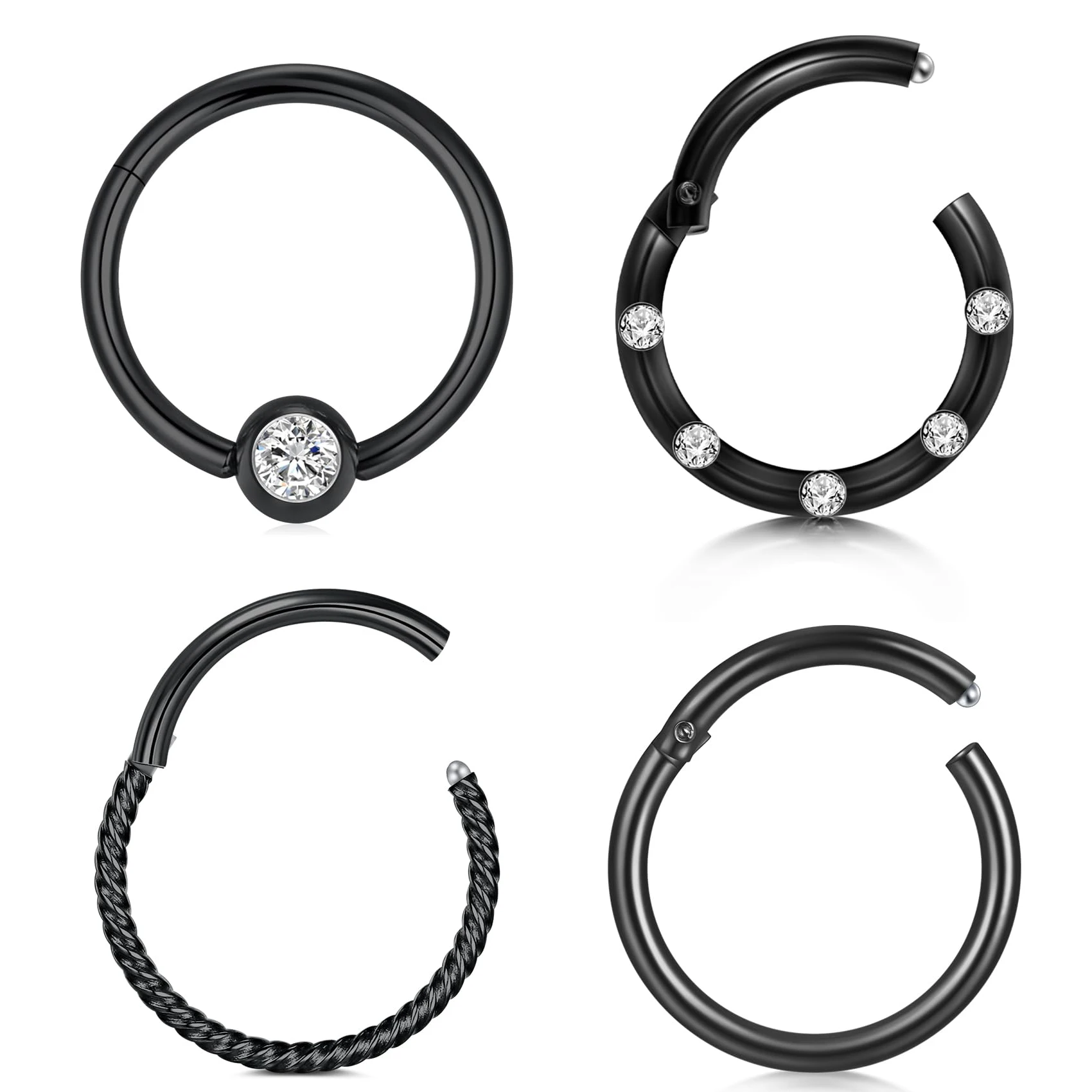 4 шт. черные модные классические серьги-кольца в форме подковы из хирургической