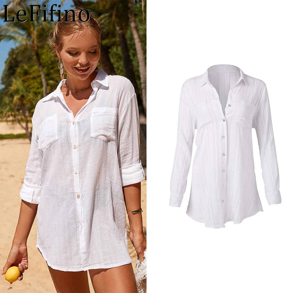 

Летняя мода, новинка, свободная белая жаккардовая рубашка для отдыха, стильный кардиган, Пляжное солнцезащитное платье, купальник бикини, н...