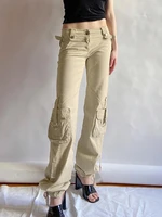 weiyao y2k zipper pockets buton cargo jeans drawstring bandage retro trousers women streetwear hot jeans korean vintage pants