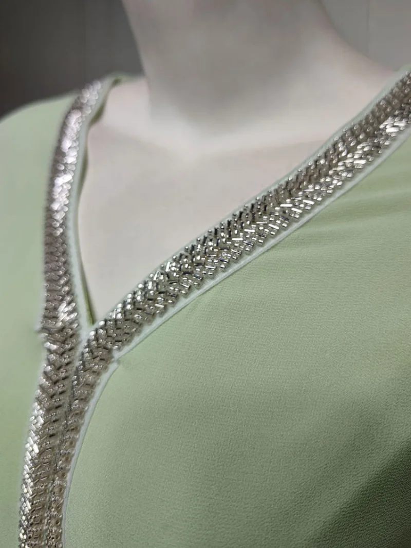 Chiffon Abaya Moroccan Kaftan Women Silver Beaded Trimmings Muslim Long Dress Gulf Jalabiya Arabic Evening Dresses Dubai Abayas