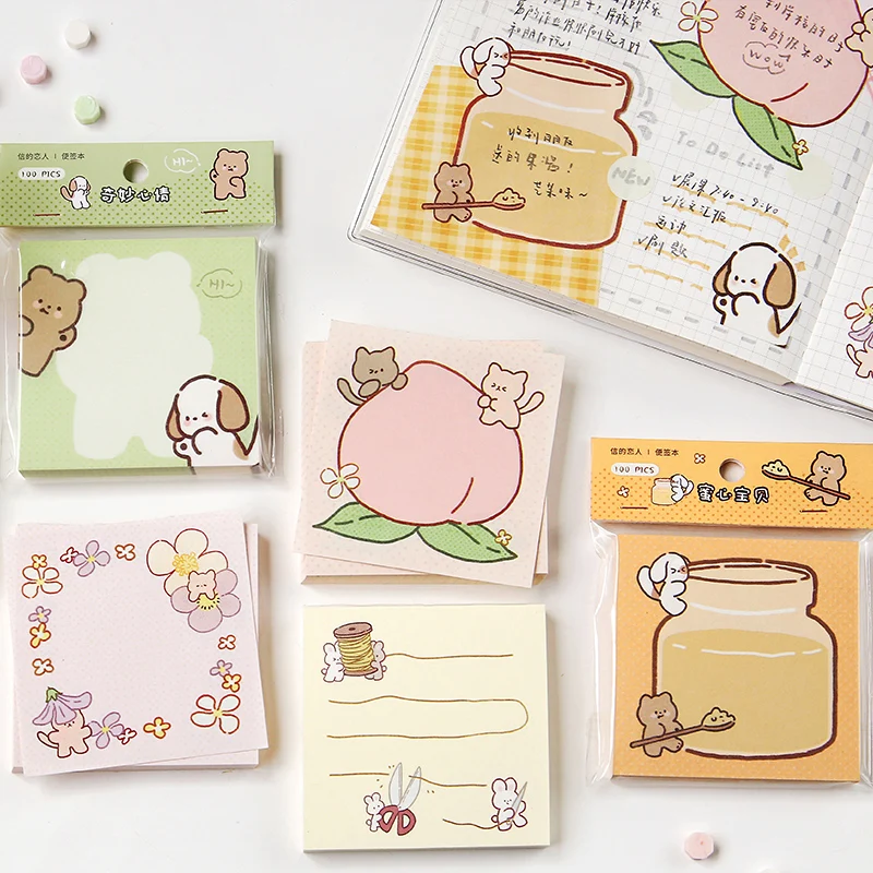 

90/100Pcs Kawaii Puppy Memo Pads Sticky Notes Planner Journal Decoration Cute Stationery Scrapbooking Collage Material Paper