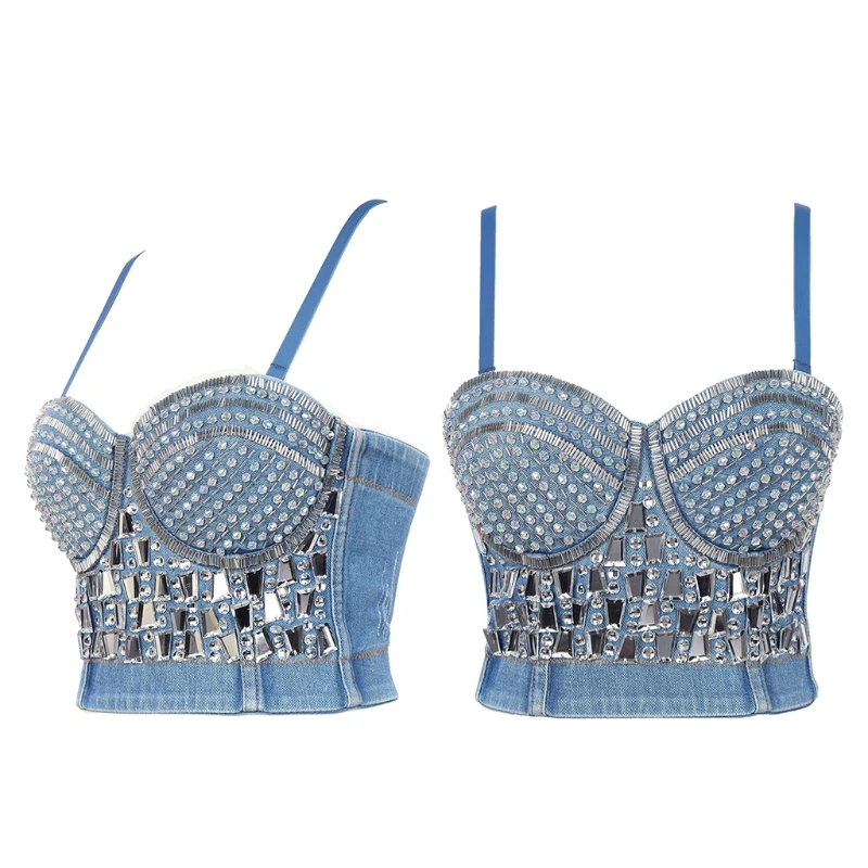 

Women Bustier Bra Shiny Faux Crystal Diamond Corset Camisole Shaping Vest N7YD