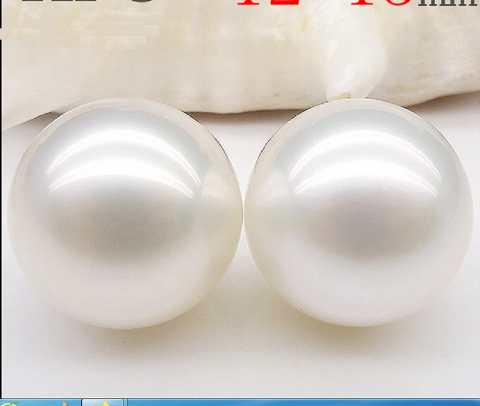 

PAIR of 14-15mm Natural South Sea Genuine White Round Best Luster Jewelry Loose Pearl Natural Loose Gemstones 0022
