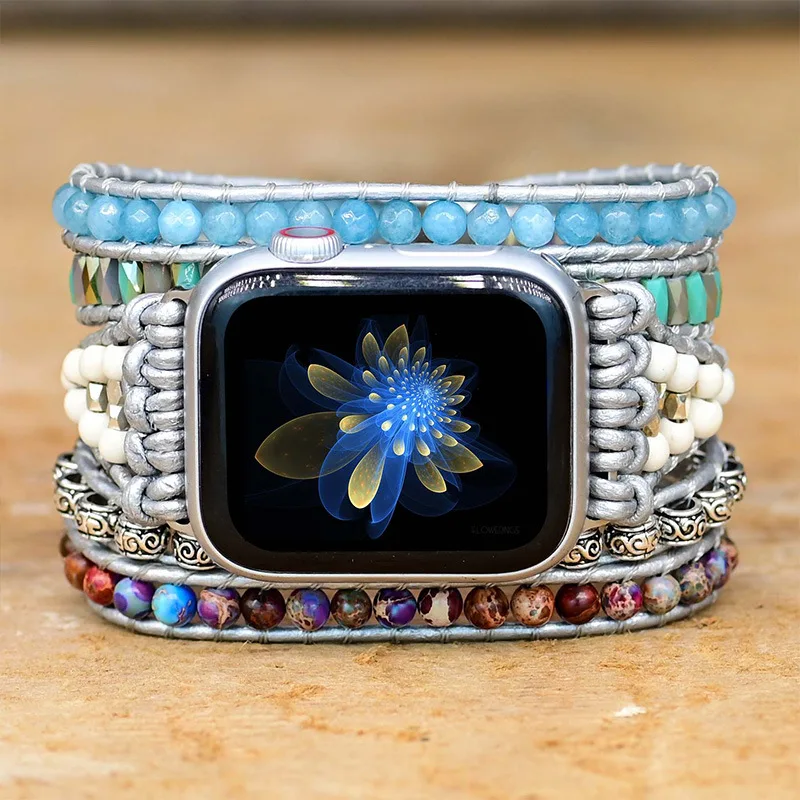 

Ремешок для часов Apple Watch Женский, богемный ремень, Ретро стиль, смешанные природные камни украшения