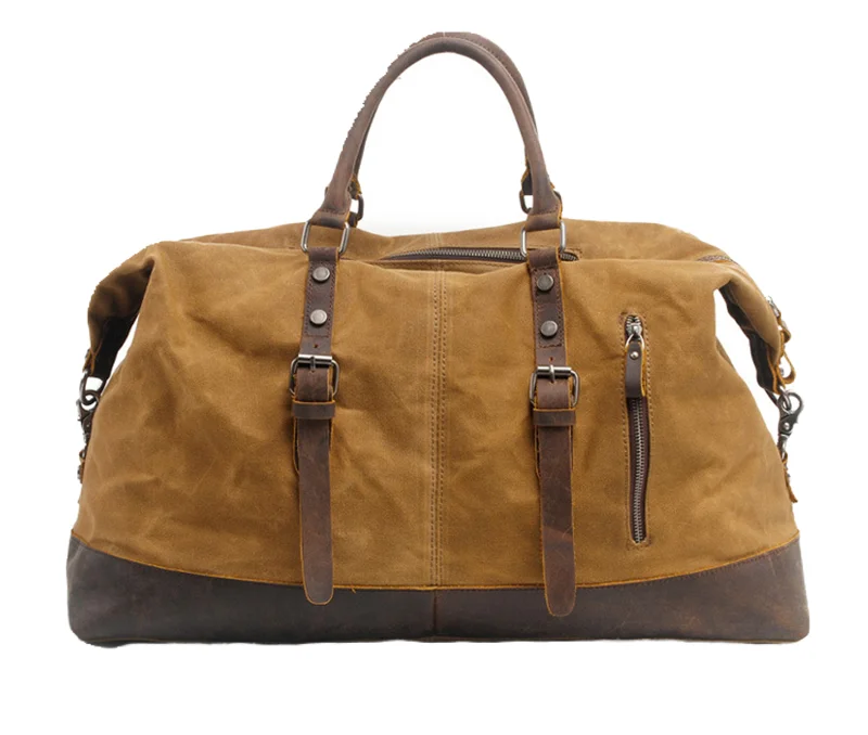 Vintage casual canvas genuine leather men's travel bag outdoor large-capacity handbag designer weekend storage luggage bag