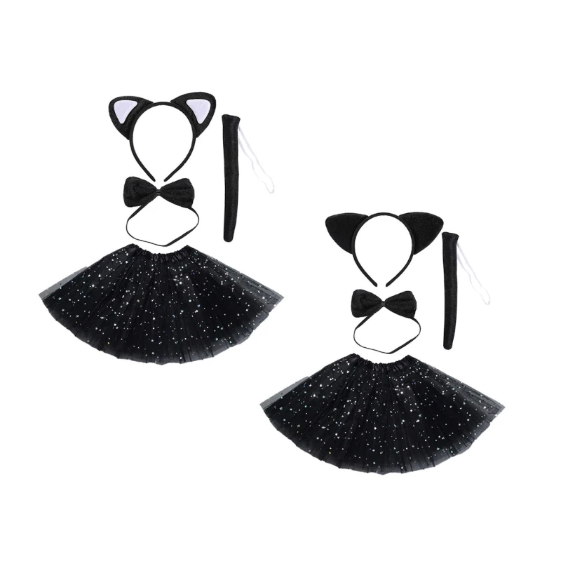 

N58F Halloween Animal Ears Hair Hoop and Tail Set Cosplay Party Costume Dress-up