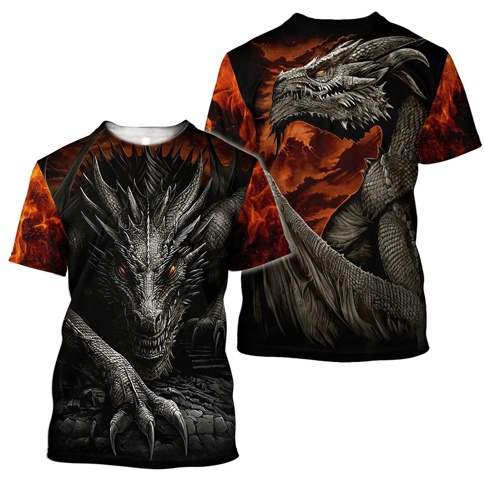 

Viking Tattoo Dragon Super Hot Large Men's T Shirt 3D Printed Short Sleeve Polyester Casual Hip Hop Top Summer Male Tee Clothes