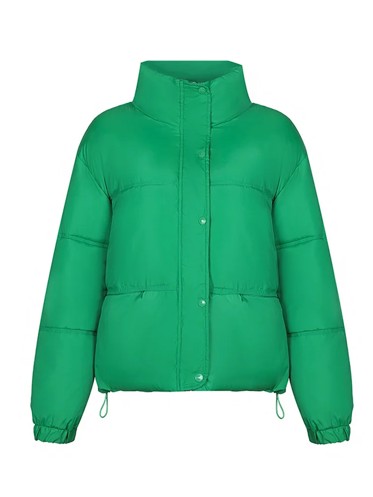 

Puffer Jacket Women 2022 Sales Winter Bubble Coat Stand Collar Solid Cotton Padded Warm Invisible Pockets Parka Dropshipping