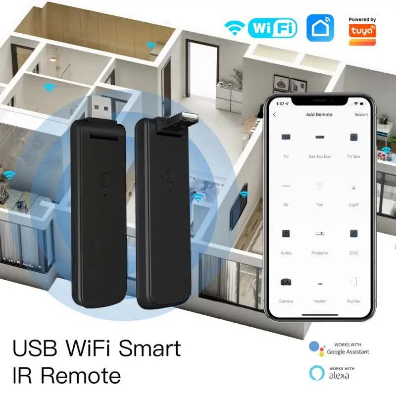 

Умный беспроводной инфракрасный пульт дистанционного управления CORUI Tuya WiFi, USB ИК-контроллер с поворотом на 210 ° для ИК ТВ-вентилятора, переключателя умного дома Alexa