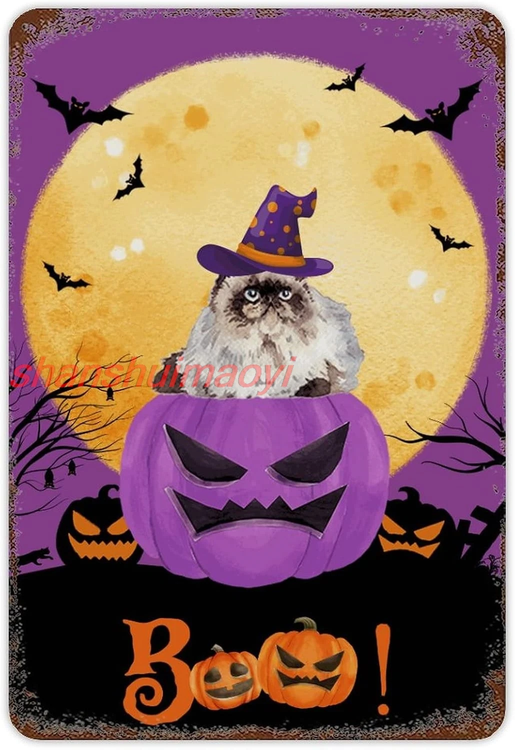 MAI Хэллоуин Pet Cat on Pumpkin жестяная вывеска страшные украшения для Хэллоуина Boo