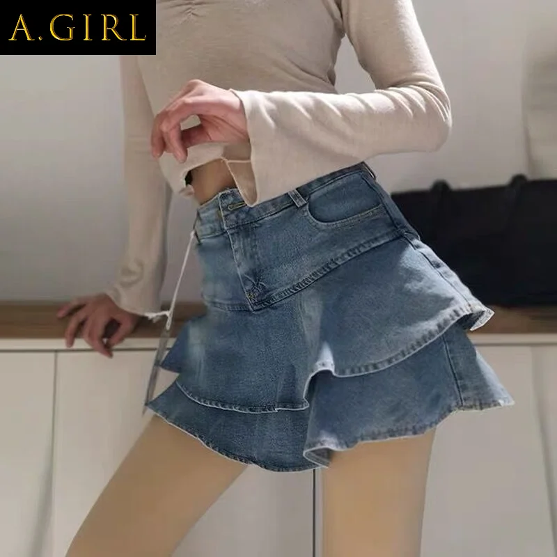 

A GIRLS Skirts Women Ruffles Clubwear Vintage Summer Korean Student Street BF Style Solid Simple Retro Female Mini Casual Sexy G