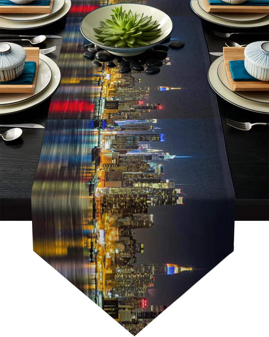 

Urban City Night Night View New York Coffee Table Decor Tablecloth Wedding Decoration Dinning Table Decoration Table Runner