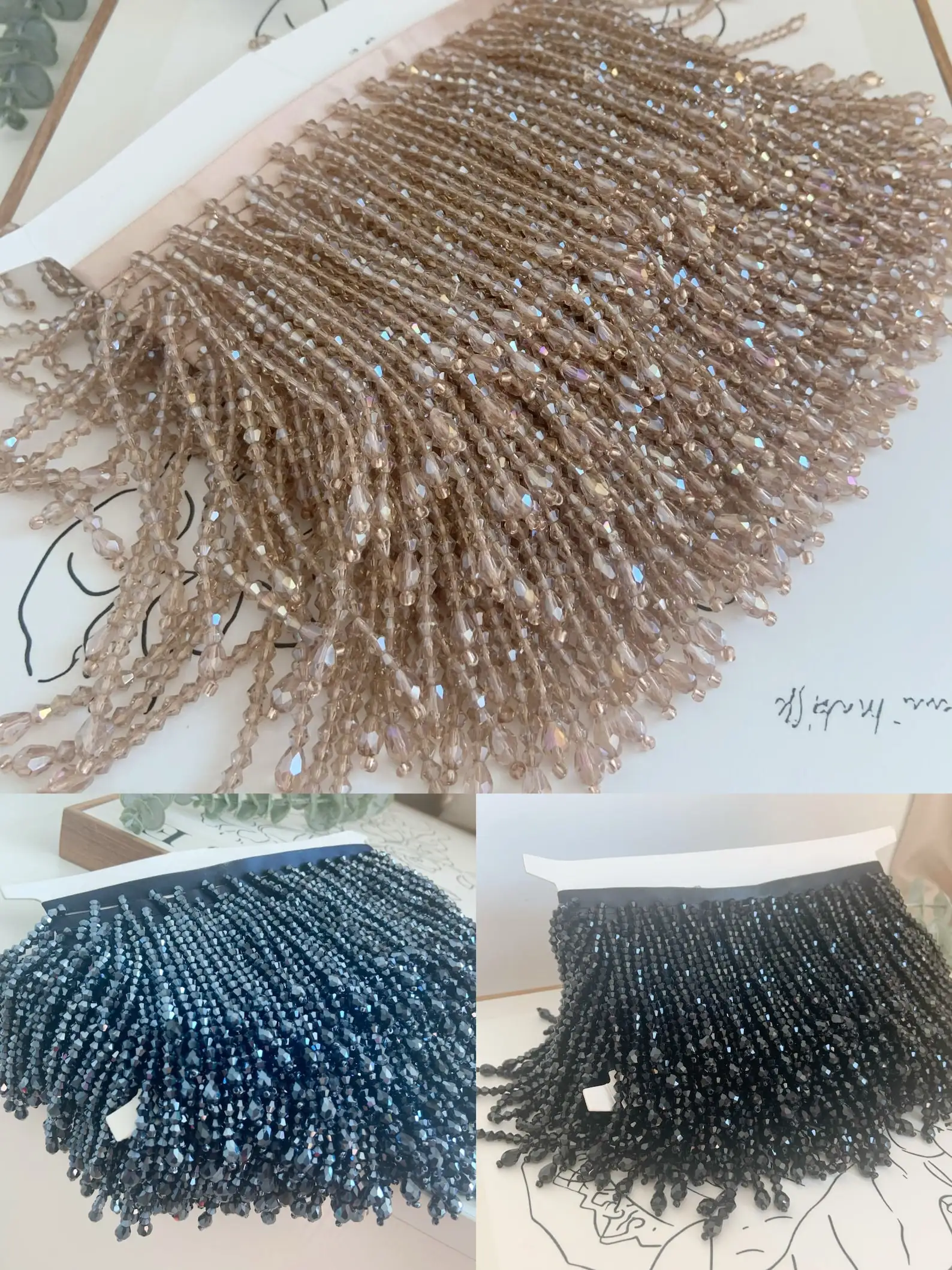 

5 Yards Nude Tan Crystal Fringe Trim for Haute Couture Dance Costume Party Decorations Dress Embellishments