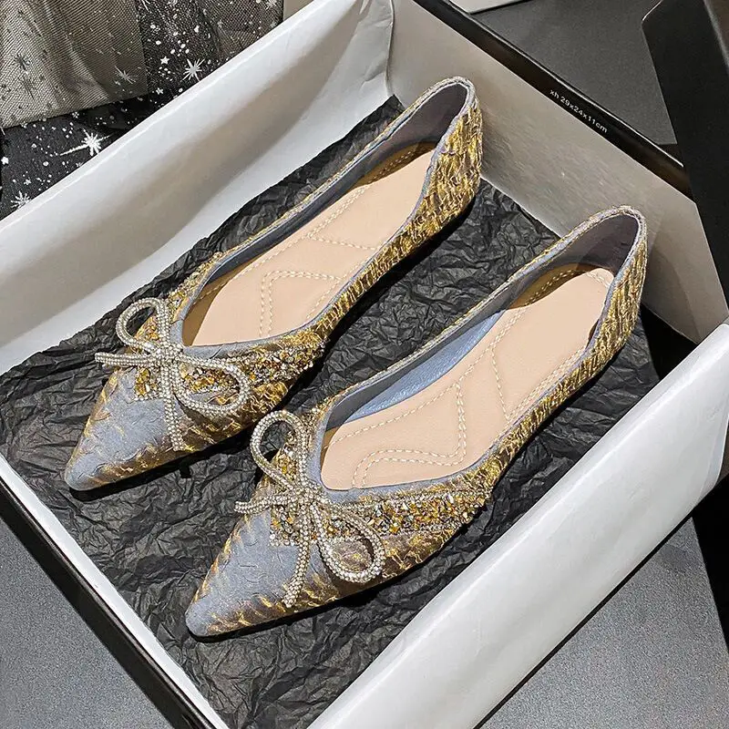 

Beads bow-knot ballet flats woman satin sneakers women shoes loafers soft bottom moccasins femme 2022
