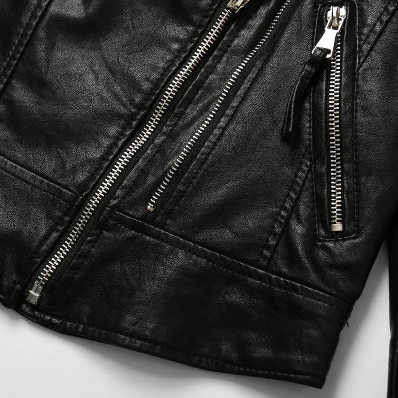 New stand-up collar short leather coat 2023 spring and autumn fashion casual women's motorcycle suit leather jacket jacket