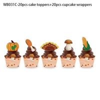 20pcsset fall maple leaf pumpkin theme paper small cake toppers and cupcake wrappers thanksgiving day carnival party supplies