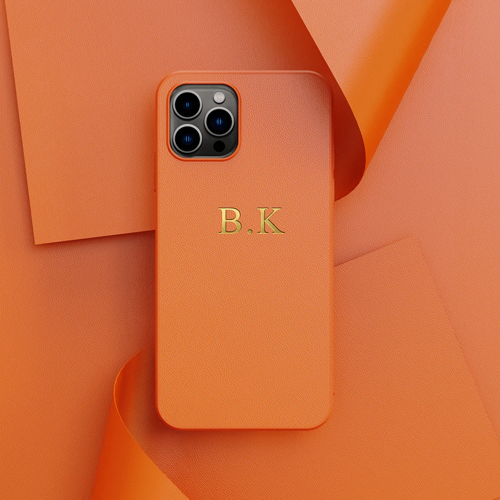 14 Pro Max Personalised Customized Name Initials Letters Case For iPhone 14 13 12 11 Pro Max Luxury Leather Plain Skin Cover