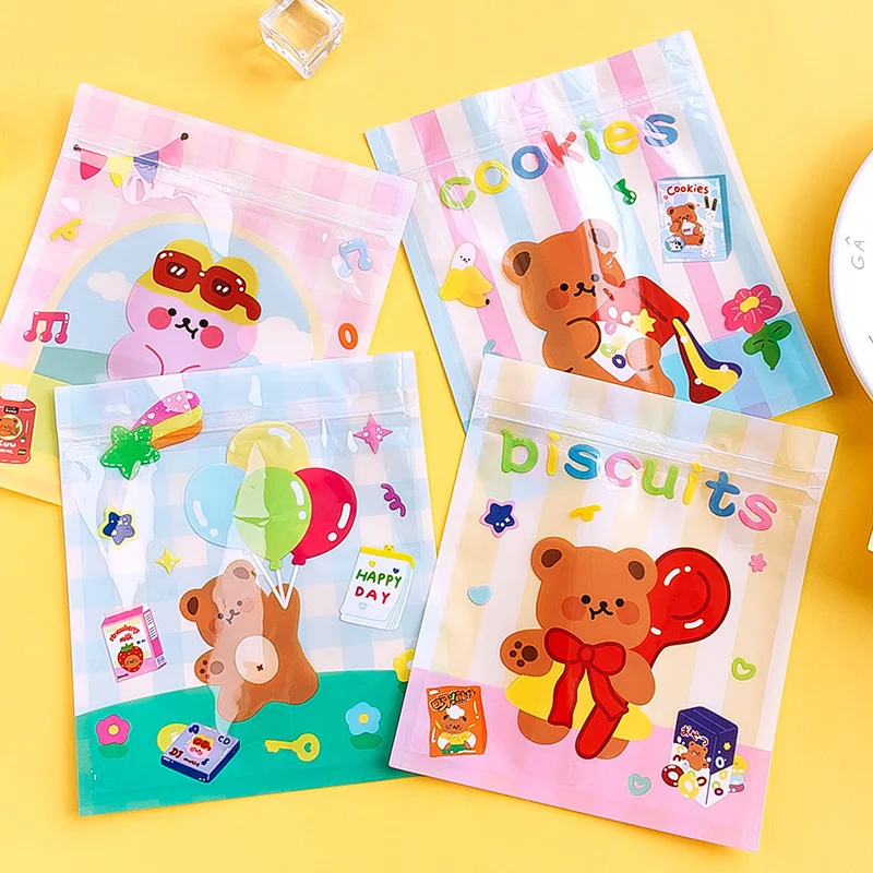 

4Pcs PET Waterproof Cute Cartoon Storage Bags for Jewelry Packaging Face Mask Canday Snacks Organizer Stationery Holder