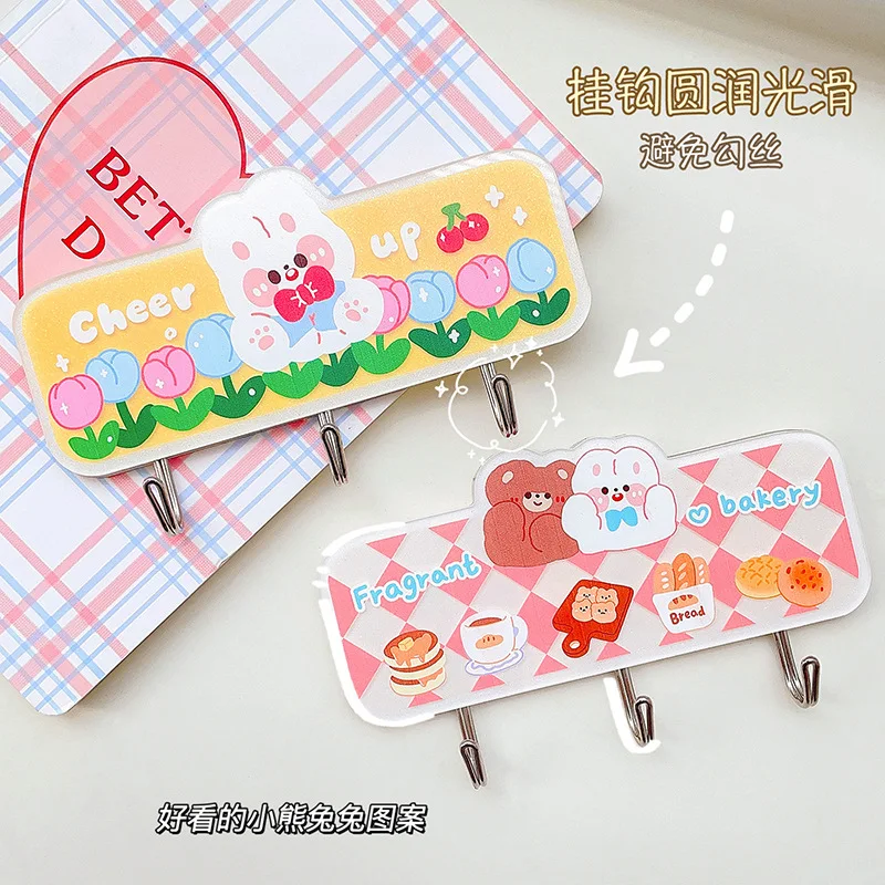 Cartoon Wall Hook Heavy Strong Self Adhesive Hook Seamless Cute Sticker Hook Storage Organizer Punch-free Wall Velcro Hook Room