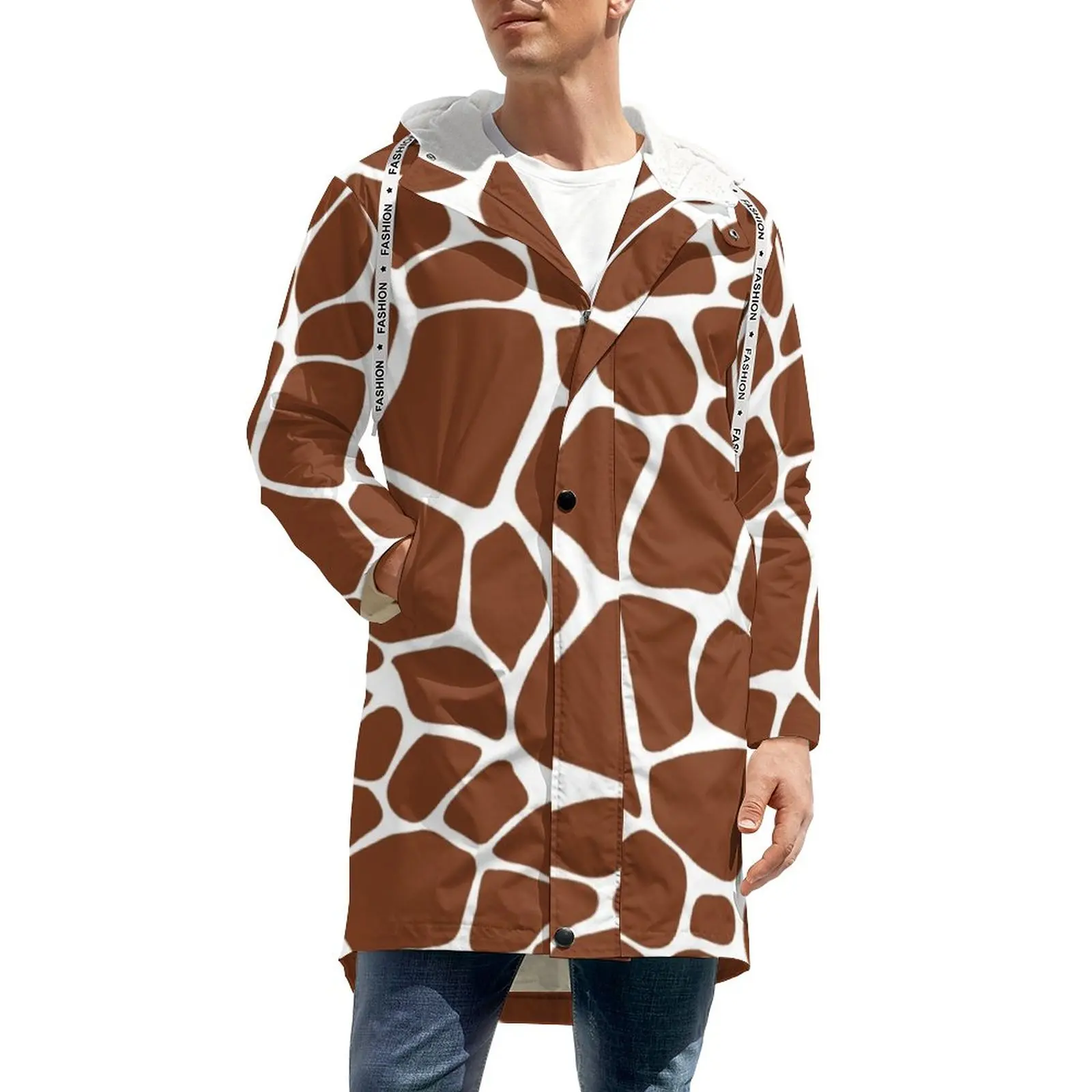 

Утепленный Повседневный Тренч с принтом жирафа, мужские коричневые кожаные уличные зимние куртки с изображением животных, Современные пар...