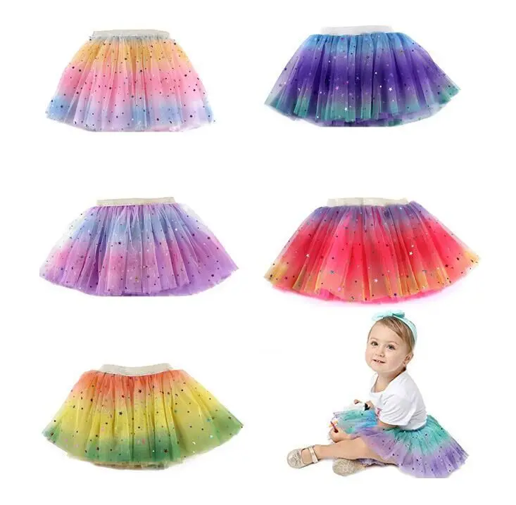 

Girl Sparkly Stars Candy Color Skirt Multi Layers Girl TUTU Dress Size 2-8T Kids Stage Shows Daily Wear Costumes 5 Colors