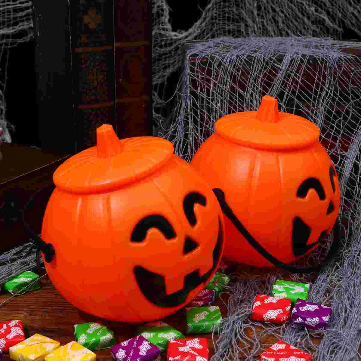 

2 Pcs Orange Squash Decorative Pumpkin Light Halloween Ornaments Hand Lights Lamp