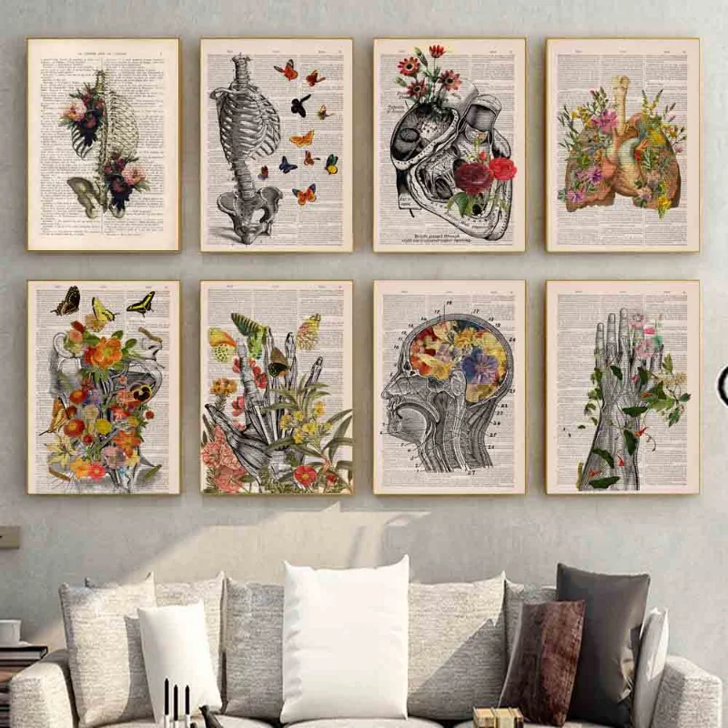 

Настенная картина в стиле ретро с изображением цветов и человеческих органов
