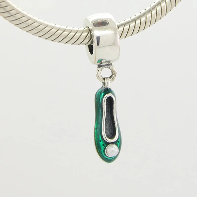 

Top Quality Gren Enamel Shoe Hanging Pendant Beads Charm fit Women Bracelet Bangle Authentic 925 Sterling Silver Jewelry