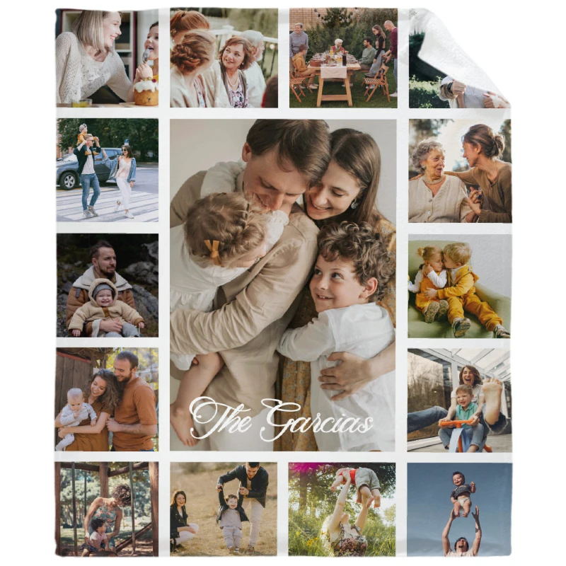 Custom Blanket with 15 Photos Love Family Memories Personalized Picture Throw Blanket with Text Gift for Family Couple Friends