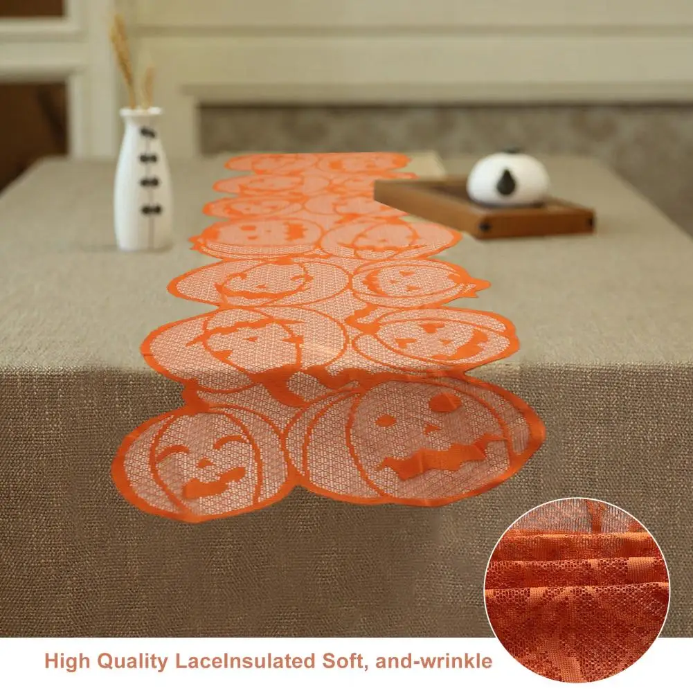 

Harvest Festival Table Runner Festive Halloween Table Runner Elegant Pumpkin Pattern Lace Cloth for Harvest Festival Decor Home