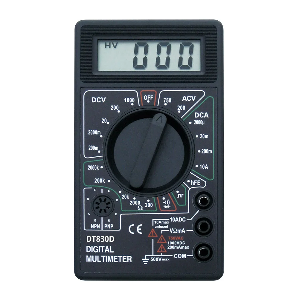 

DT-830D Mini Pocket LCD Digital Multimeter 1999 Counts AC/DC Volt Amp Ohm Diode hFE Continuity Tester Ammeter Voltmeter Ohmmeter
