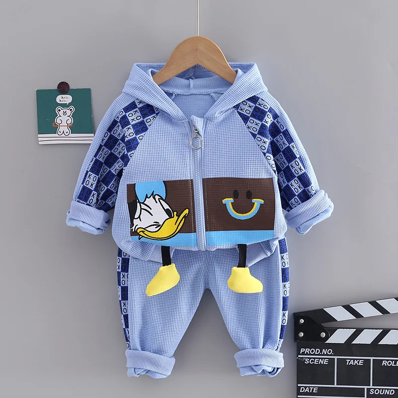 

Christmas Outfit for Baby Boy Cartoon Waffle Zipper Hooded Cardigan Jackets and Pants Infant Clothes 2PCS Toddler Tracksuit Set
