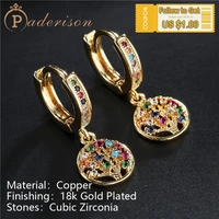 fashion shining zircon life tree round drop earring for women hollow delicate earrings copper 18k gold plated jewelry