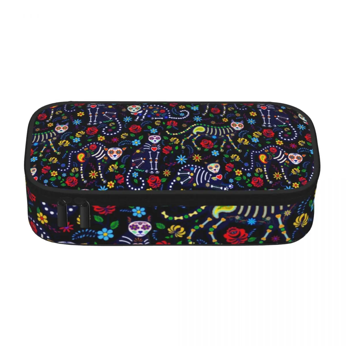 Vintage Halloween Pencil Case Calaveras Cats Day of the Dead Art Stationery For Child Vintage Large Capacity Pen Organizer