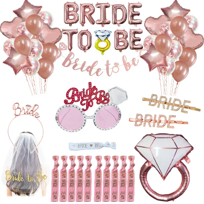 

Wedding Decoration Team Bride To Be Veil Bridal Shower Satin Sash Balloon Bachelorette Party Girl Hen Party Decorations Supplies