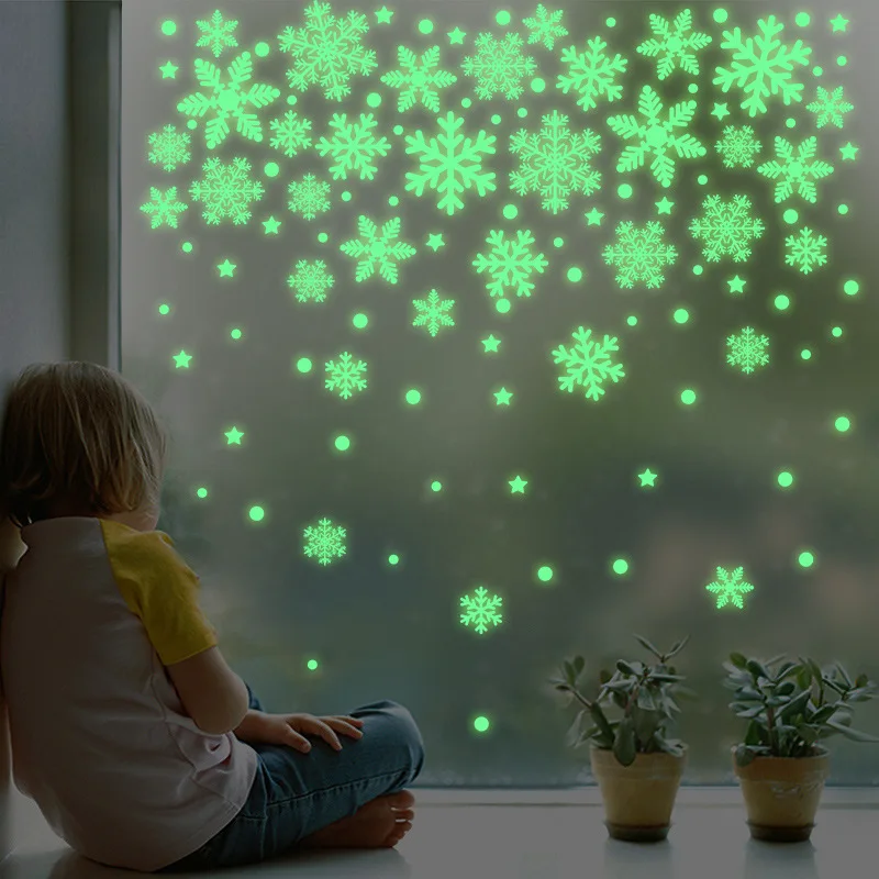 

New Year Christmas Snowflake Stickers Glow In The Dark Snowflake Stickers Luminous Snowflake PVC Static Fluorescent Clings Decal